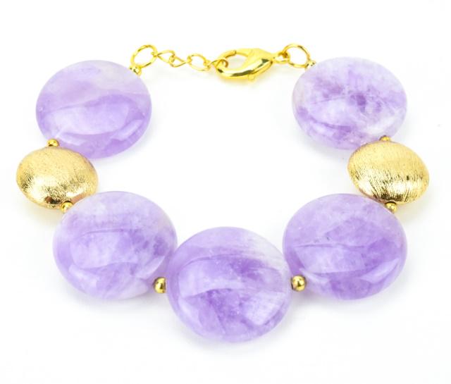 Carved Amethyst Round Disc Bead Bracelet (1 of 6)