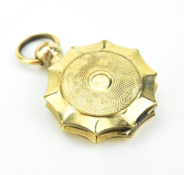 Antique 19th C Miniature Gold Fill Locket Pendant: Antique 19th C Miniature Gold Filled Locket Pendant. Measures 1 inch in length.