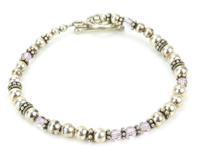 Sterling Silver Beaded Bracelet w Toggle Clasp (1 of 6)