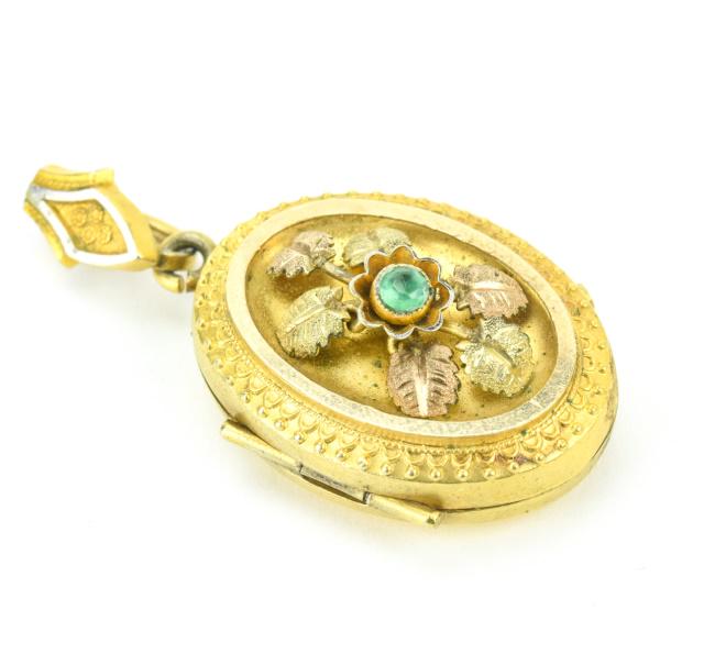 Antique 19th C Locket Pendant w Chrysoprase (1 of 6)