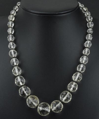 Antique Art Deco Graduated Rock Crystal Necklace: Antique Art Deco Graduated Rock Crystal Necklace w Black Glass Spacers. Measures 16 inches in length.