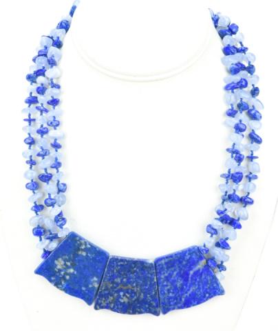 Knotted Natural Lapis & Agate Statement Necklace (1 of 8)