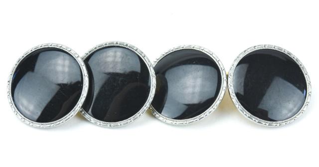Pair Art Deco Style Black Enamel Cuff Links (1 of 6)