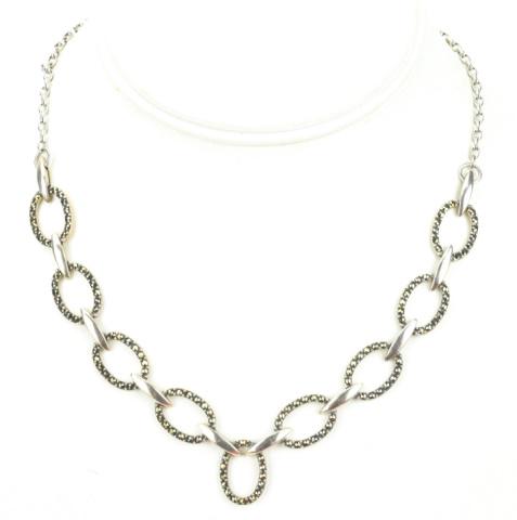 Sterling Silver & Marcasite Pendant Choker: Sterling Silver & Marcasite Pendant Choker Necklace. Hallmarked on back of pendant. Measures 16 inches in length.