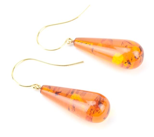 Pair Estate 14kt Yellow Gold & Amber Drop Earrings (1 of 5)