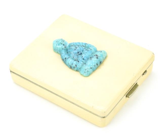 Antique Chinese Art Deco Compact w Seated Buddha: Antique Chinese Art Deco Compact with Seated Buddha. Measures 2.25 inches x 1.75 inches.
