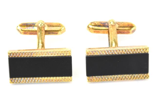 Art Deco Style Gold Plated & Onyx Cuff Links (1 of 7)