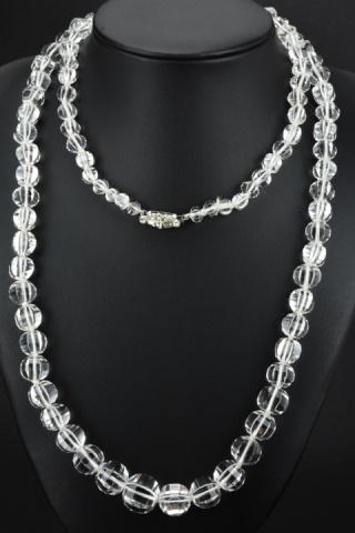 Antique Art Deco Era Faceted Rock Crystal Necklace: Antique Art Deco Era Hand Knotted Faceted Rock Crystal Necklace. With sterling box clasp. Hallmarked on clasp. Measures 33 inches in length.