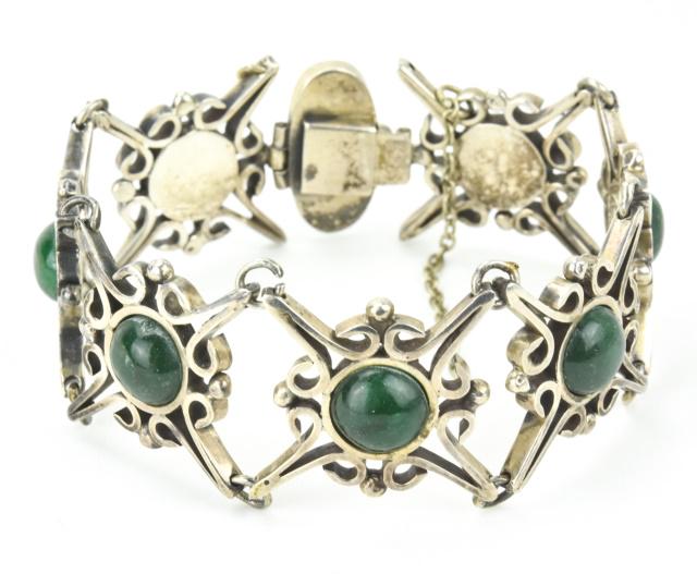 Vintage Mexican Sterling Bracelet Jasper Cabochons (1 of 6)