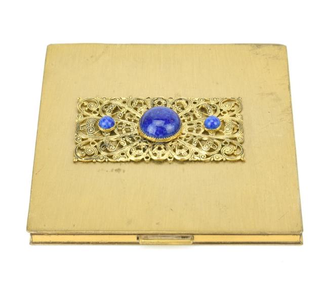 Vintage Art Deco Style Lapis Glass Makeup Compact (1 of 8)