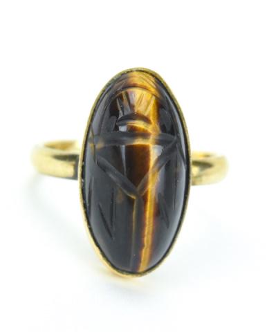 Egyptian Revival Gold Tiger's Eye Scarab Ring (1 of 6)