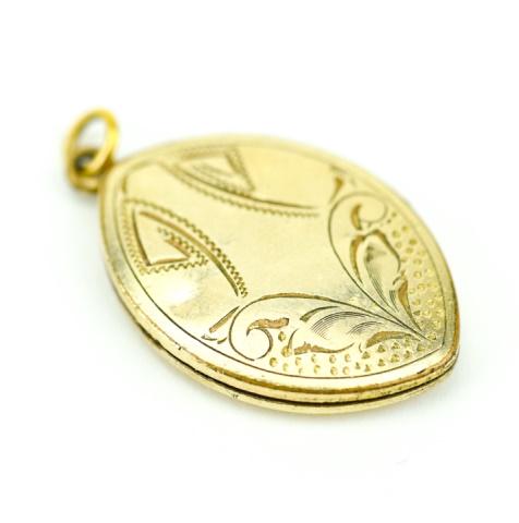 Antique Gold Filled Navette Form Locket Pendant: Antique Gold Filled Navette Form Locket Necklace Pendant. Measures 1.25 inches in length.