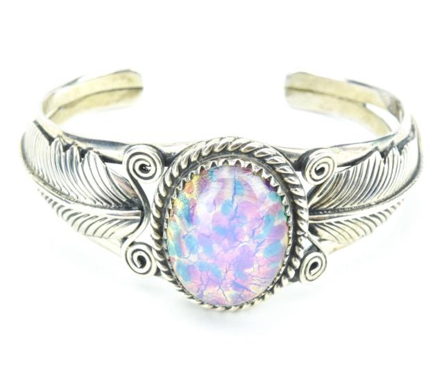 Sterling Cuff w Opal Dragon's Breath Cabochon (1 of 7)