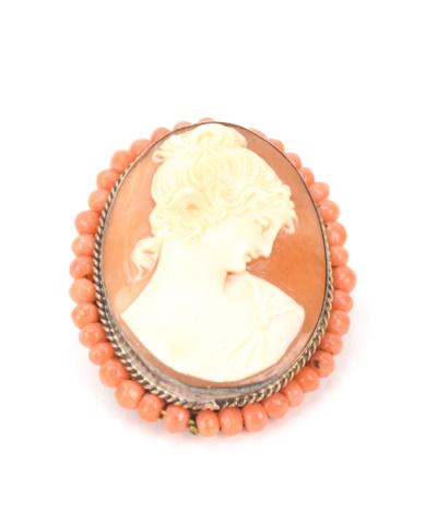 Coral & Natural Shell Cameo Pin or Pendant (1 of 6)