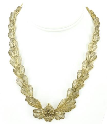Antique Gilt Silver Filigree Floral Motif Necklace (1 of 8)