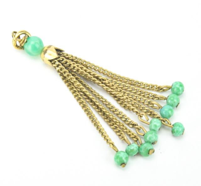 Estate Turquoise Bead Tassel Necklace Pendant: Estate Turquoise Bead Tassel Necklace Pendant. Measures nearly 1.75 inches in length.