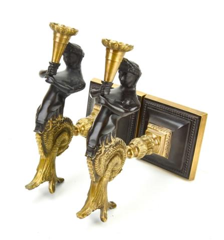 Pair Rubbed & Gilt Brass Serpent Wall Sconces (1 of 10)