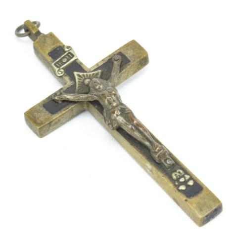 Large Antique 19th C Crucifix Pendant w Skull (1 of 7)