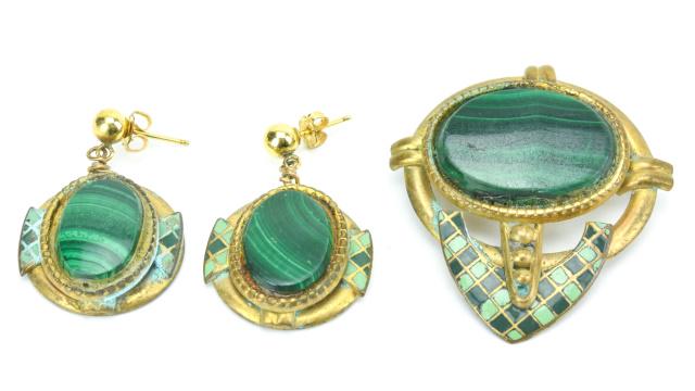 Antique Art Deco Style Malachite Suite of Jewelry (1 of 8)