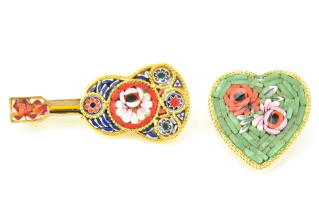 Two Vintage Italian Micro Mosaic Floral Brooch Pin (1 of 6)