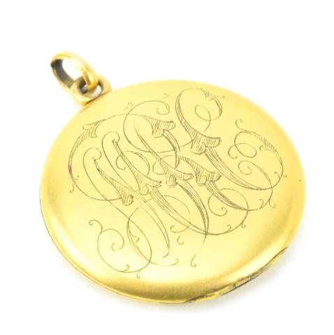 Antique C 1900 Art Nouveau Gold Locket Pendant: Antique C 1900 Art Nouveau Gold Locket Pendant. Yellow gold filled locket necklace pendant with Art Nouveau style monogram. Measures just over 1.75 inches in length.