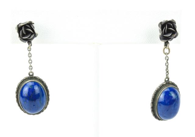 Antique Sterling Silver & Lapis Lazuli Earrings (1 of 6)