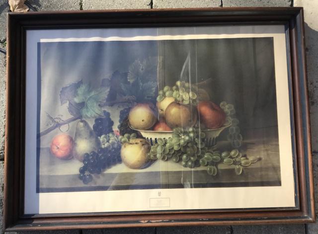 Antique James Peale Framed Still Life Print: Antique James Peale Framed Still Life Print. Held in antique mahogany tone frame behind glass. Measures 23.5 inches x 32.5 inches.