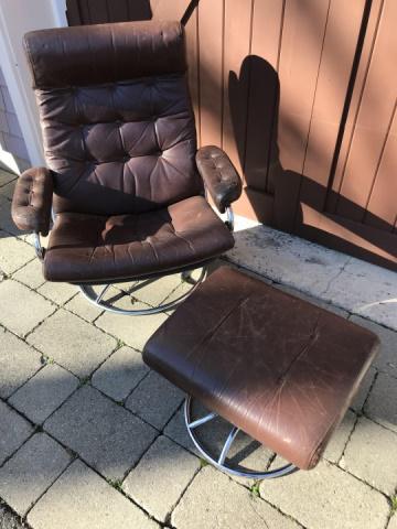 Mid Century Modern Style Leather Chair & Ottoman (1 of 4)