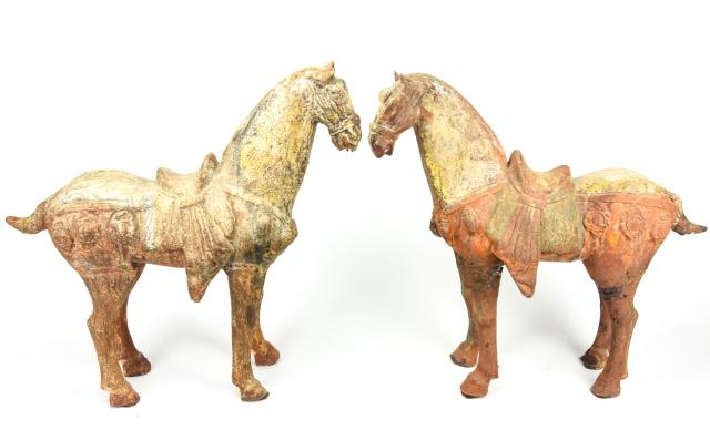 Pair Antique Chinese Tang Style Cast Bronze Horses (1 of 11)