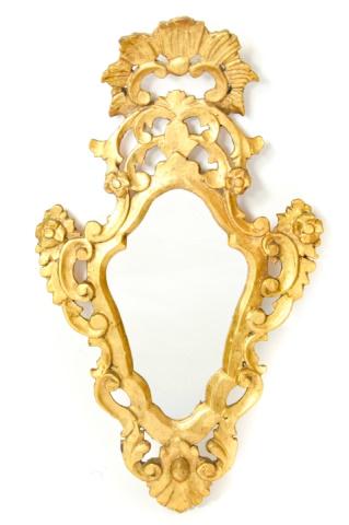 Antique Florentine Carved Giltwood Mirror: Antique Florentine Carved Giltwood Mirror. Measures 34 inches x 19.5 inches. Property from New Jersey's historic Edgecroft Mansion & National Garden.