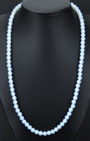 Estate Moonstone Glass Bead Necklace Strand: Estate Moonstone Glass Bead Necklace Strand Having opaline glass beads with iridescence, resembling moonstone. Measures 20.5 inches in length.