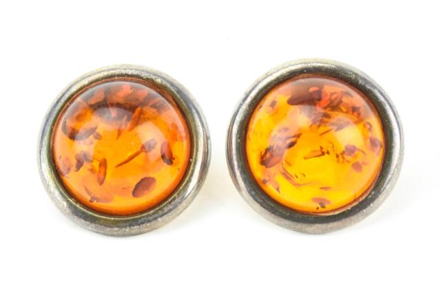 Pair Vintage Sterling & Cabachon Amber Earrings (1 of 6)