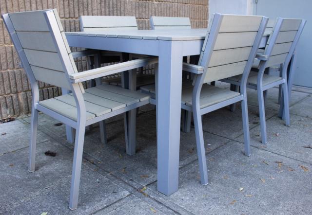 Outdoor Swedish Modern Slat Back Gray Dining Set (1 of 13)