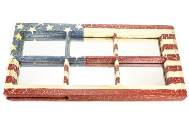 Hand Painted Folk Art Stars Stripes Window Mirror (1 of 7)