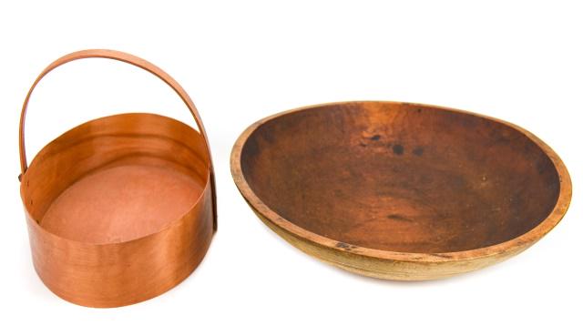 Antique Carved Dough Bowl & Shaker Style Basket (1 of 8)