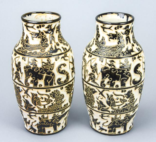 Pair Chinese Ceramic Cizhou Style Incised Vases (1 of 9)