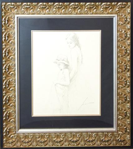 Framed Pencil Sketch Mother & Daughter by Pino (1 of 8)