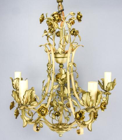 Mid C Hand Painted Tole Chandelier w Floral Motif (1 of 8)