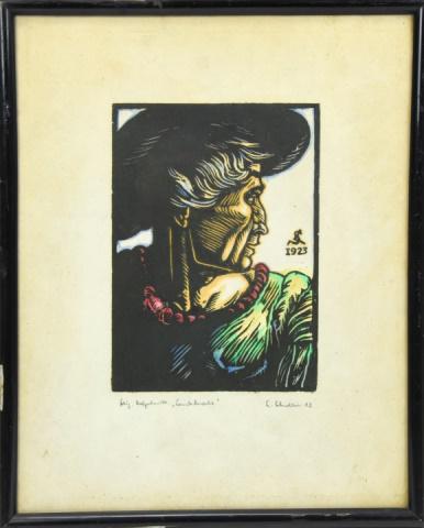 Antique C 1923 Signed German Woodblock Print (1 of 8)
