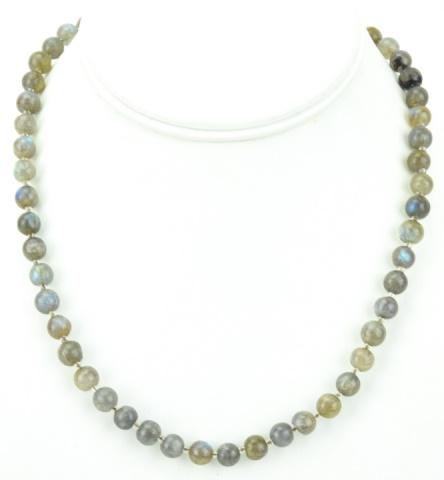 Labradorite & Micro Art Glass Beaded Necklace: Labradorite & Micro Art Glass Beaded Necklace. Sterling clasp. Measures 18 inches in length.