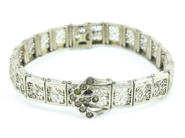 Antique Art Deco Silver & Paste Buckle Bracelet (1 of 7)