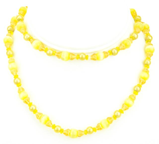 Antique Art Glass & Cat's Eye Bead Necklace Strand (1 of 7)
