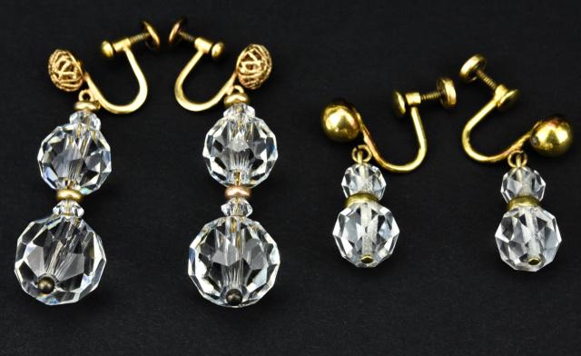 Two Pairs Antique Rock Crystal Art Deco Earrings: Two Pairs Antique Rock Crystal Art Deco Earrings. Each in gold filled settings with screw backs. Longer measures just under 2 inches in length.