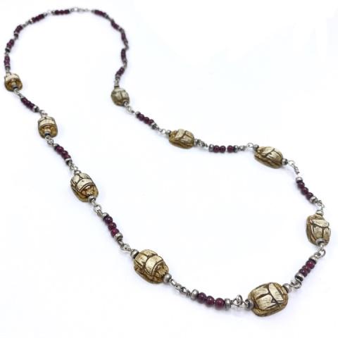 Vintage Scarab, Garnet & Sterling Silver Necklace (1 of 3)
