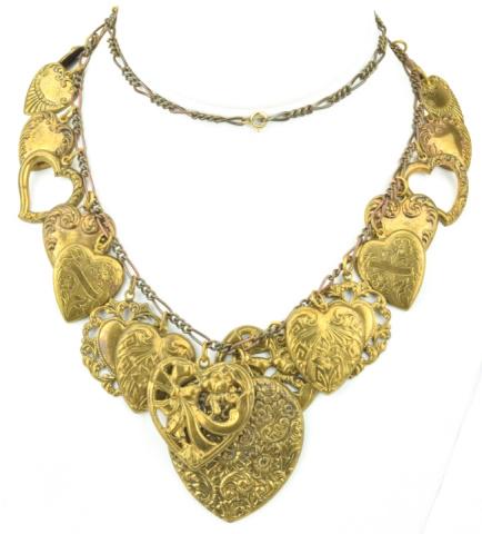 Vintage Charm Necklace w Heart Pendants / Charms (1 of 7)