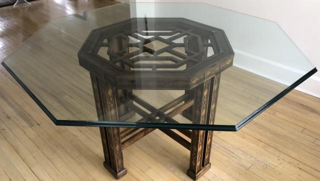 Chinese Chippendale Carved Glass Top Dining Table (1 of 8)