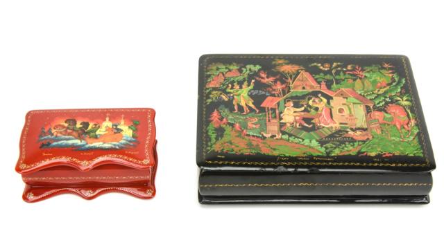 Pair Russian Hand Painted & Signed Lacquer Boxes (1 of 9)