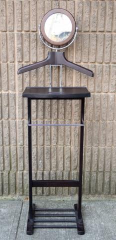 Contemporary Valet Stand with Mirror: Contemporary Valet Stand with Mirror. Measures 56 inches x 15.5 inches x 11 inches.