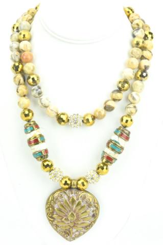 Indian Stone Necklace w Floral & Bird Motif (1 of 7)