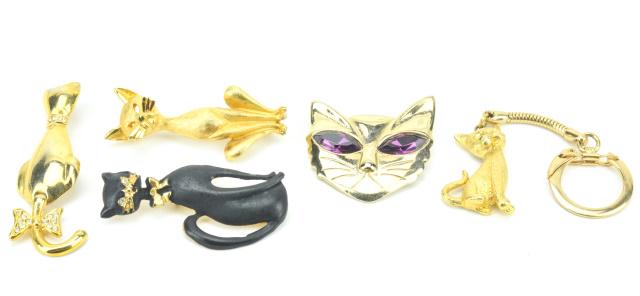 Collection 6 Vintage Gold Tone Cat Pins (1 of 10)